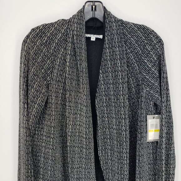 Chaus Metallic Open Front Cardigan Top M Long Sleeves Holiday Silver Black - Picture 8 of 12